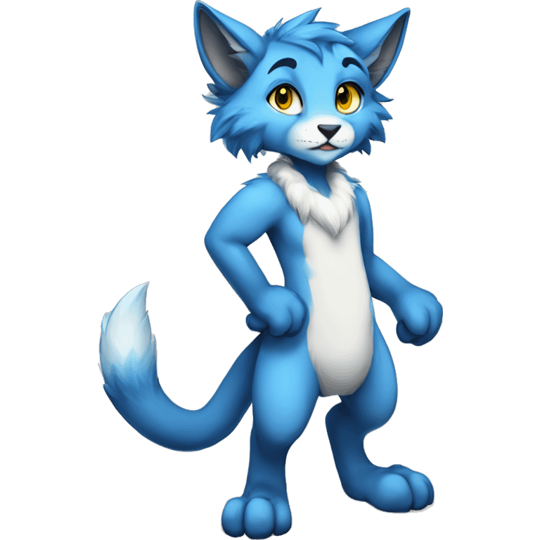 Anthropomorphic Anthro Blue Sona Lynx-Fakémon Furry Full Body emoji