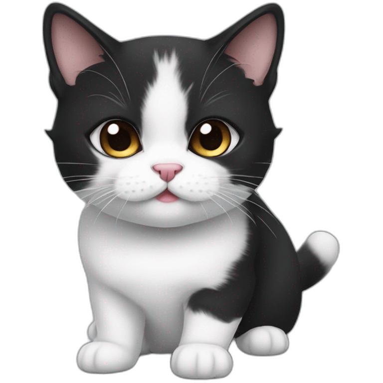 Black and white munchkin cat with a sassy attitude emoji