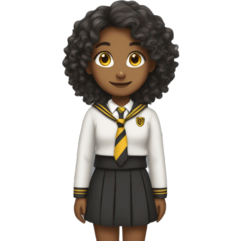  girl with long curly hair wearing Hufflepuff school uniform emoji