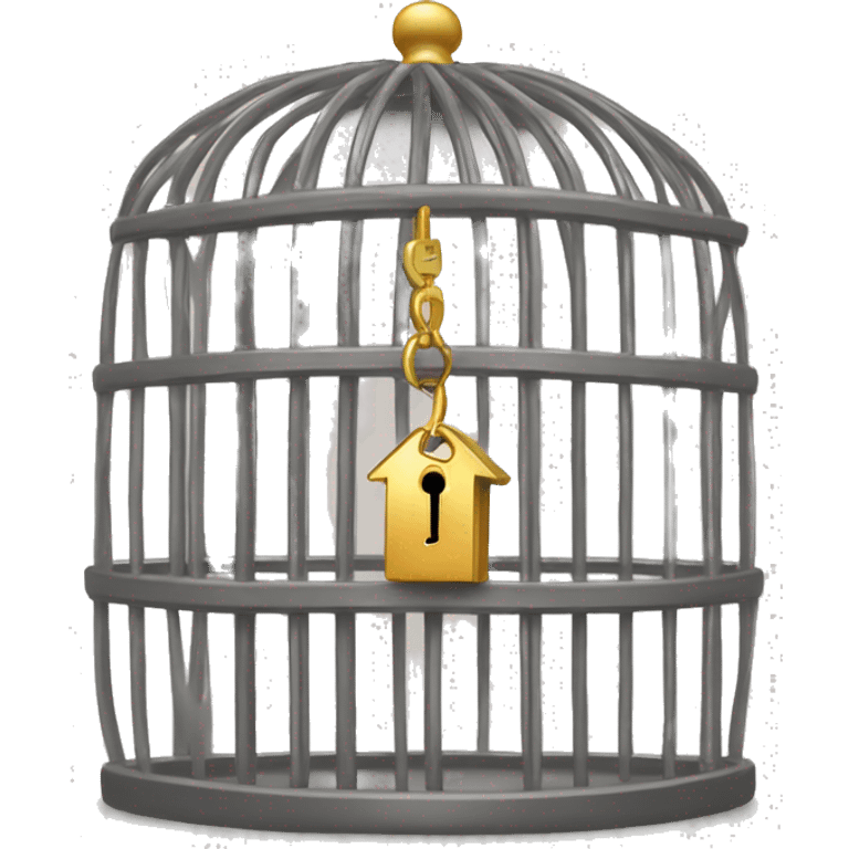 long and empty cage with a golden key next to i emoji