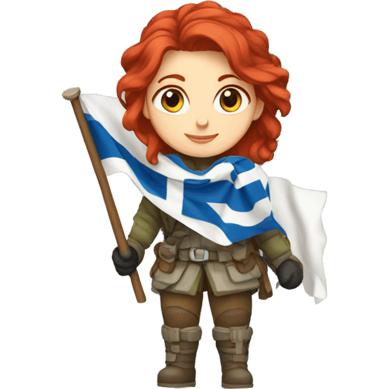 female winter mountaineer red hair holding greek flag emoji