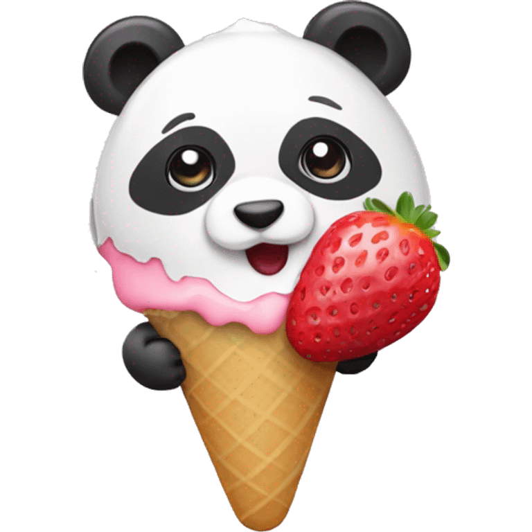 Panda eating ice cream Strawberry flavor emoji