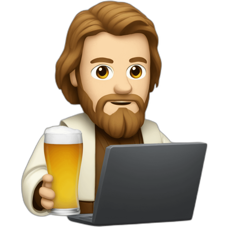 obiwan holding a beer and a computer emoji