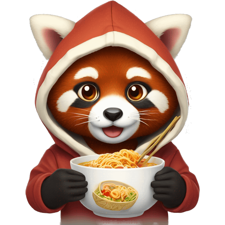 Red panda in hoodie eating ramen emoji