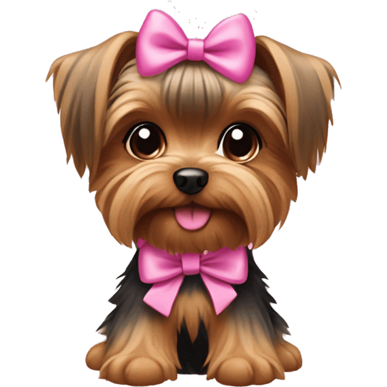 Brown yorkie puppy wearing a pink bow emoji