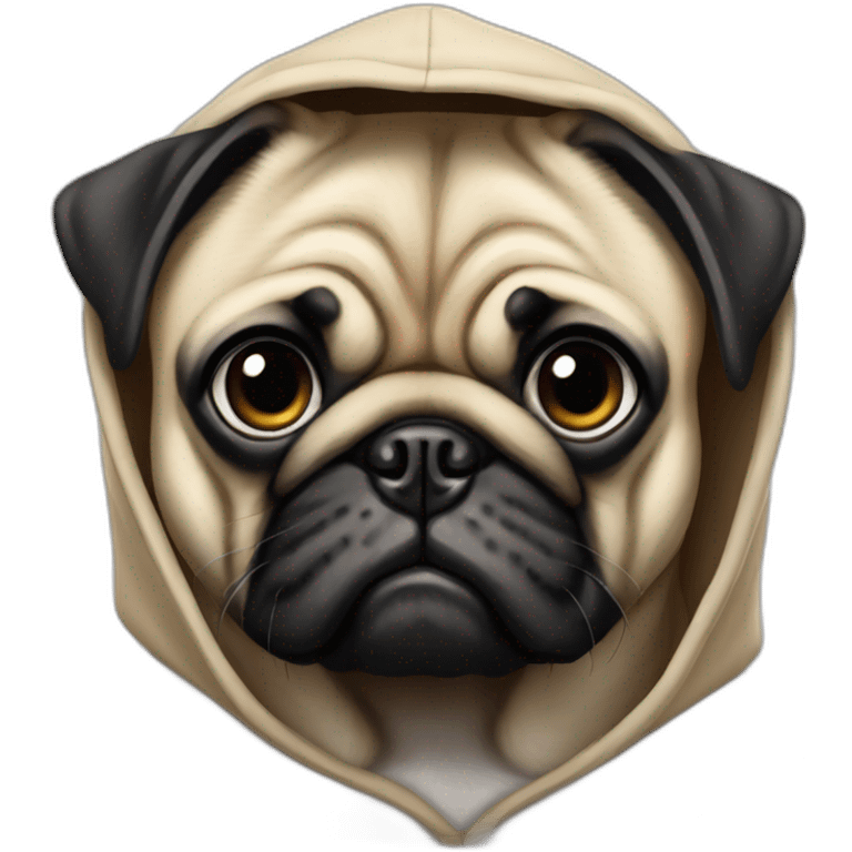 pug with serious face in hood emoji