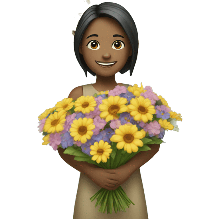 smiling girl with flower bouquet emoji