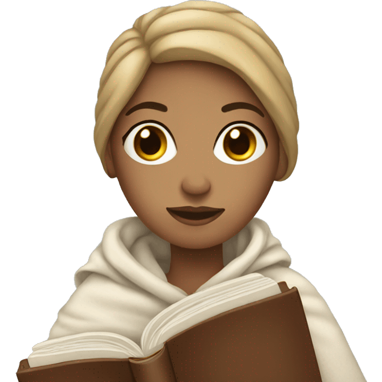 White woman with blanket and brown book emoji