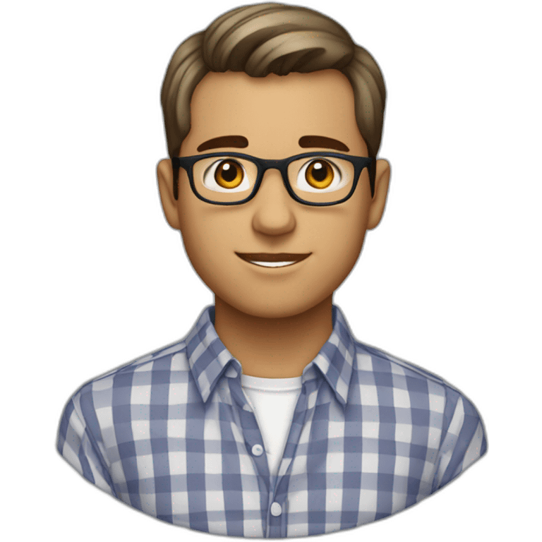 Young professional male wth short hair, glasses, and wearing a gingham dress shirt emoji