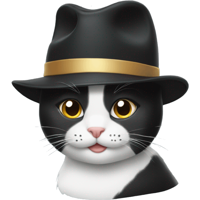 Tuxedo cat with a baseball hat emoji