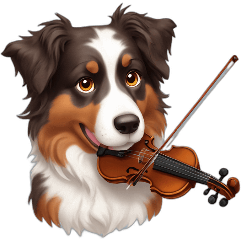 Red merle Australian Shepherd playing violin emoji