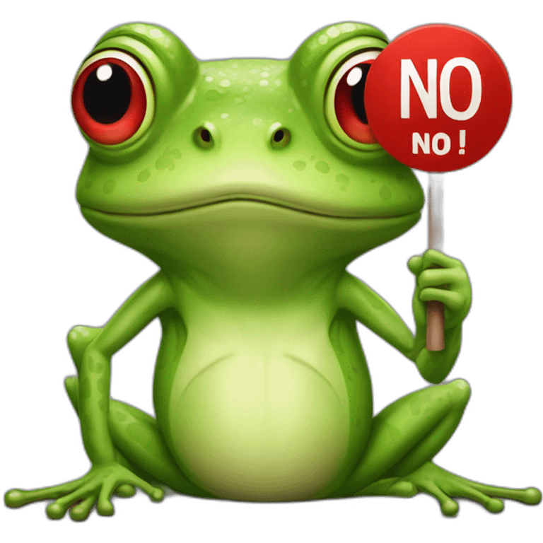 frog holding red sign above head saying no emoji