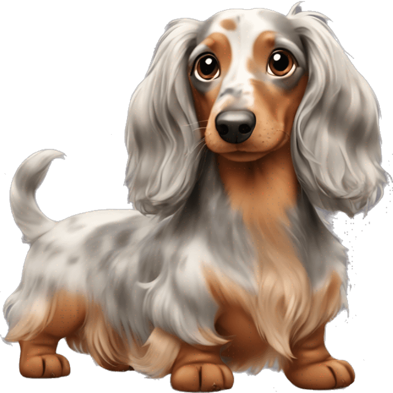 Long-haired merle dachshund with puppy  emoji