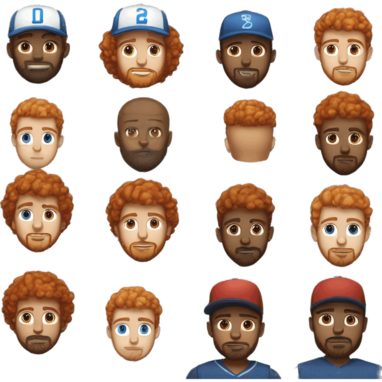 35 year old, male, short curly red hair, pale, beard, blue eyes, basketball hat emoji