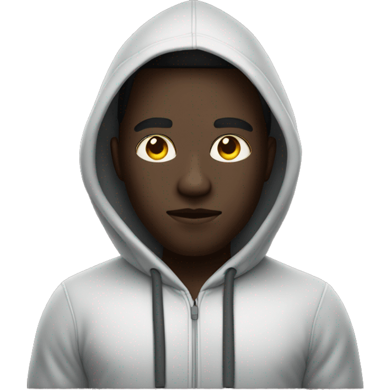 Hacker  with dark skin and apple laptop conding along with hoodie emoji