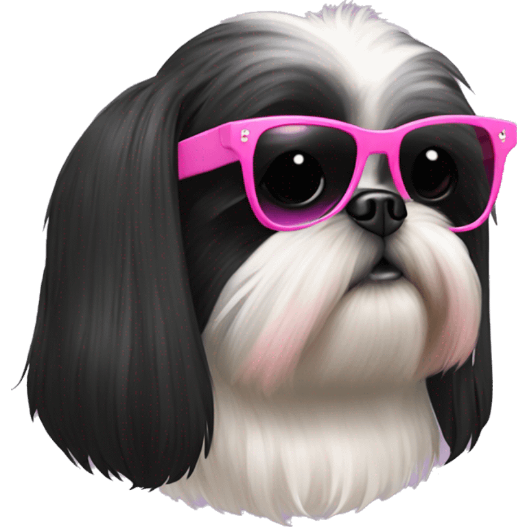 All black hair shiz tzu with pink sunglasses emoji