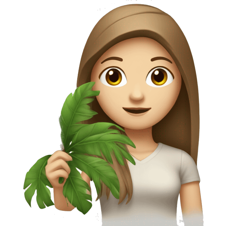 White girl with straight brown hair carrying small palm tree emoji