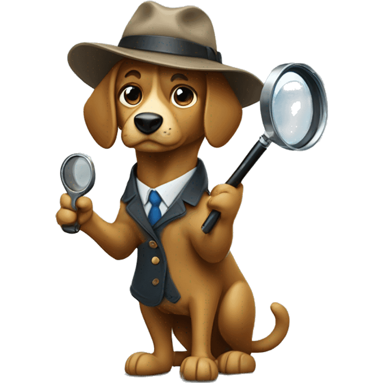 dog detective standing on two feets holding magnifying glass with his paw emoji