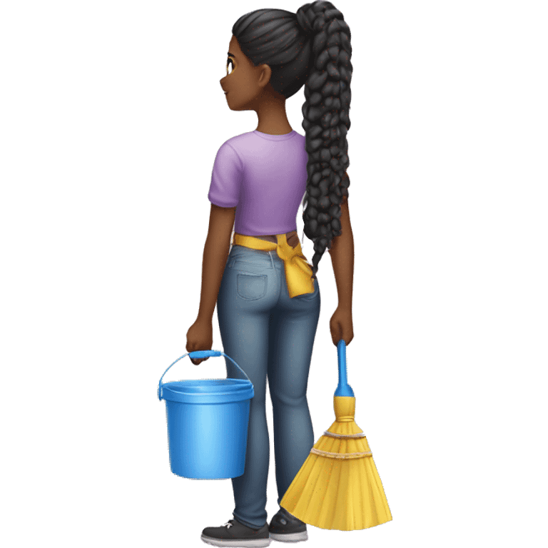 two black girl with braids in a ponytail standing back to back holding cleaning supplies  emoji