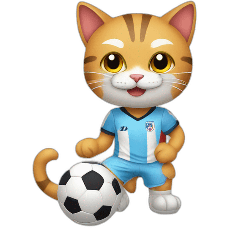 A cat as a footballer with a ball of thread emoji