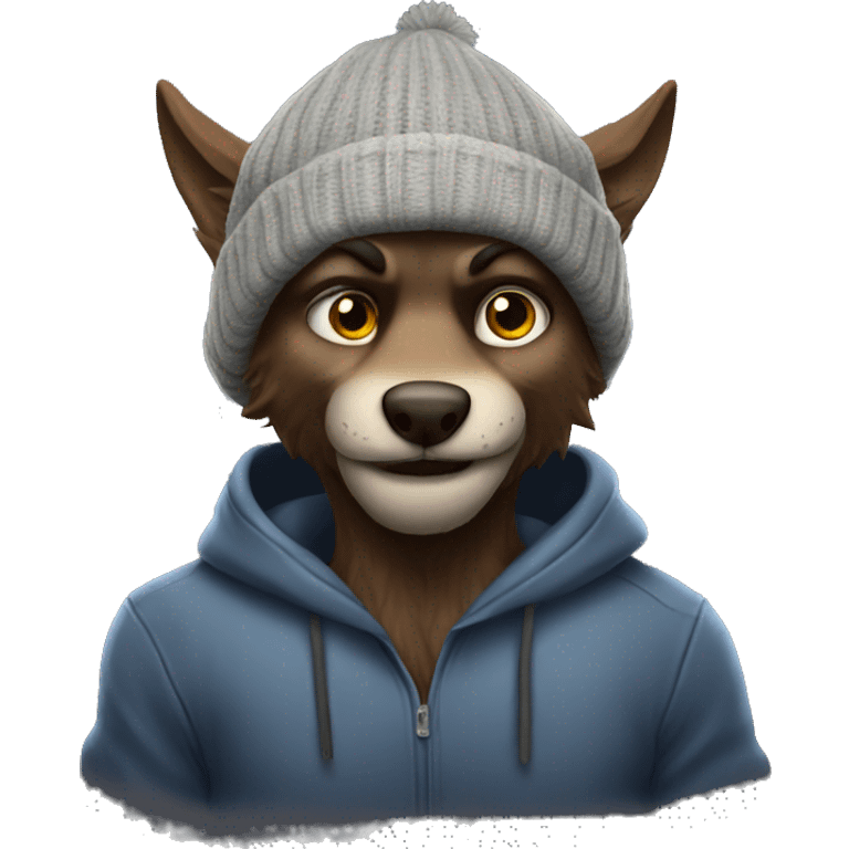 nice werewolf with a beanie reading a book  emoji