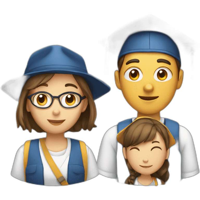 a student with three women and two men wearing a school cap emoji