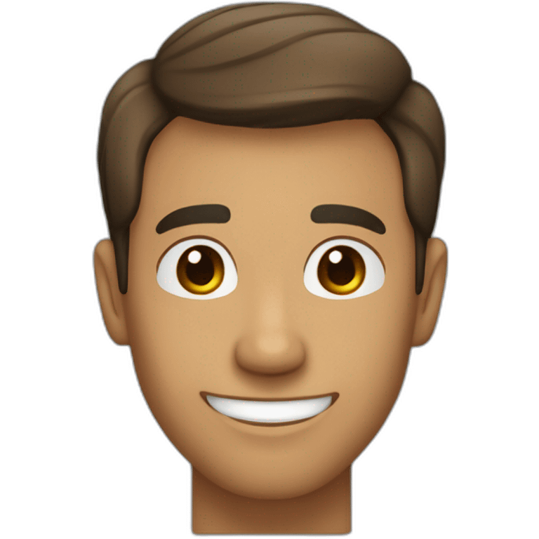 smiling guy in blue shirt color canela sin barba cabello negro con chompa negra emoji