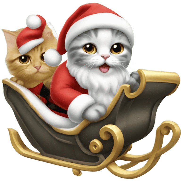 Oyster colored kittens pulling Santa on his sleigh emoji