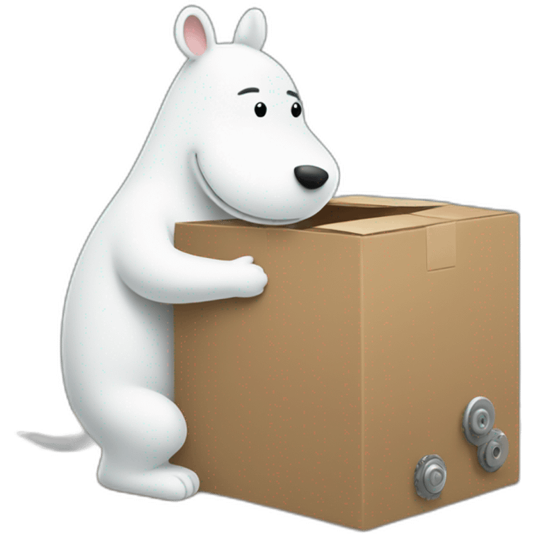 Moomin handles a box with gear emoji