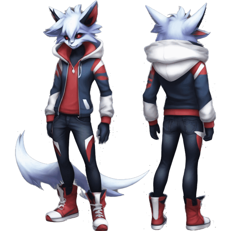 Cool Anthro Dark Absol-Noivern-Quilava-Litten-Pokémon with edgy stripes hoodie spiked collar punk Full Body emoji