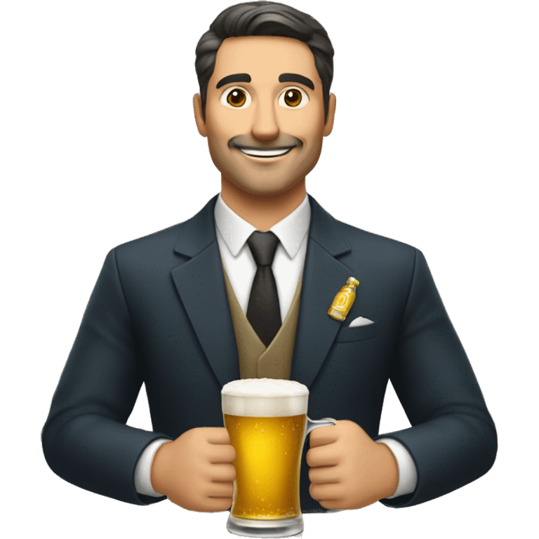 Un hombre elegante con una cerveza emoji