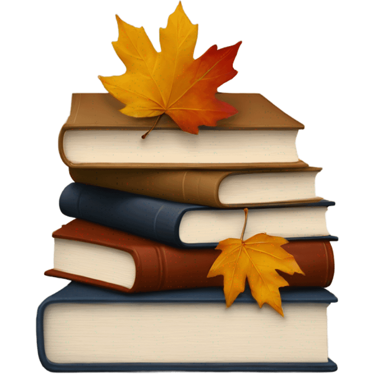  A stack of books with autumn leaves around. emoji