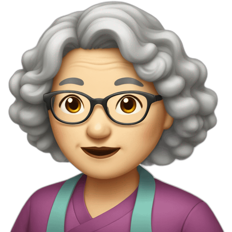 Chinese senior  lady has wavy long  wavy hair wear glasses show appreciation signs emoji