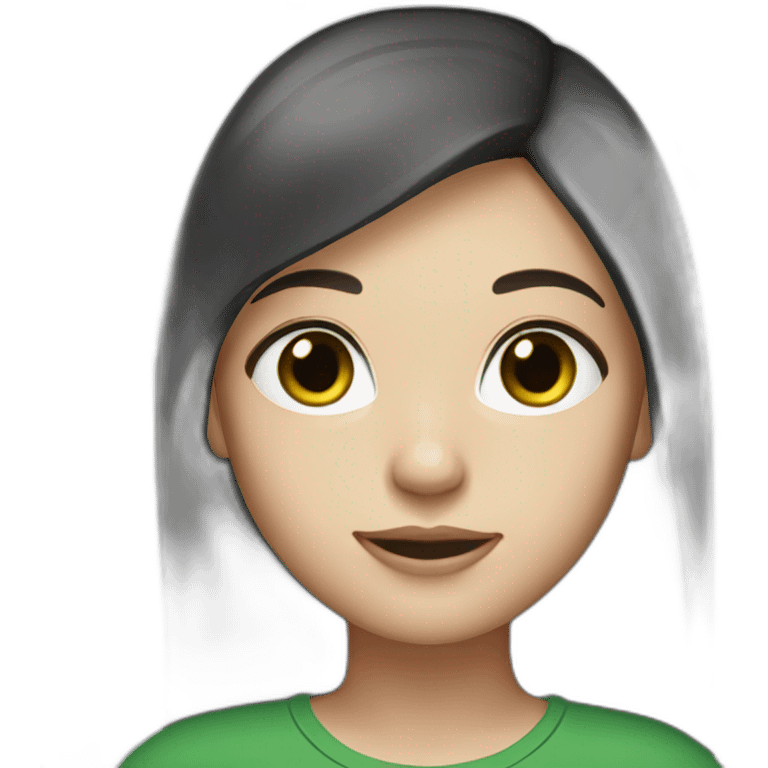 woman with long straight ruby hair, white skin, green eyes, black tshirt emoji