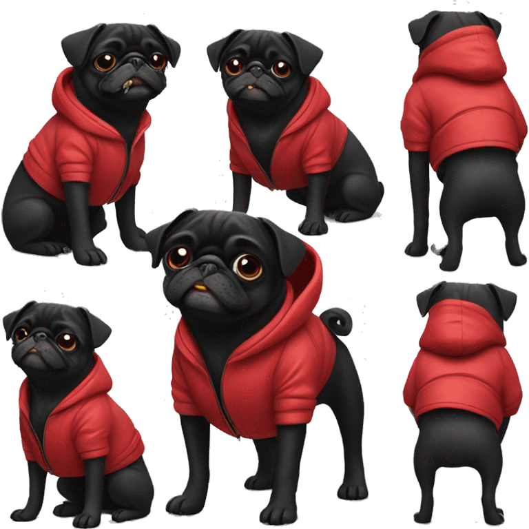 Black pug wearing red jacket emoji