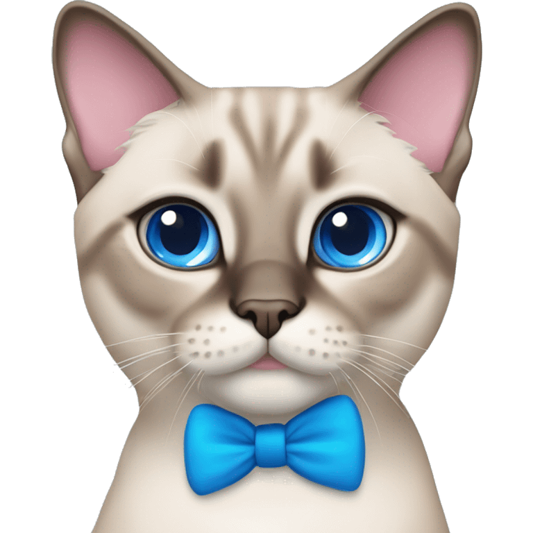 Lynx point Siamese cat with blue eyes and a pink bow emoji