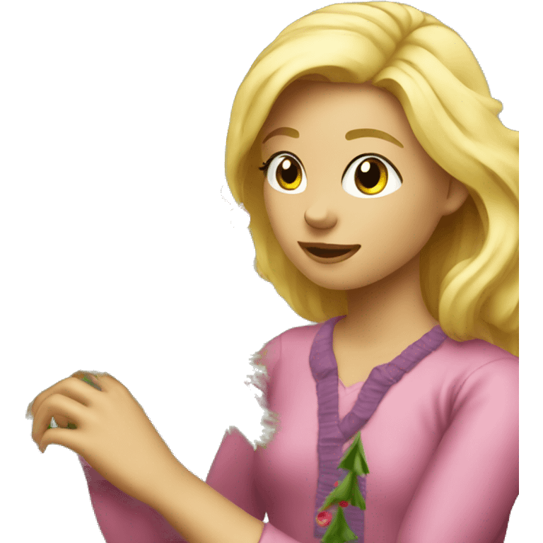 Blond Girl decorating Christmas tree emoji