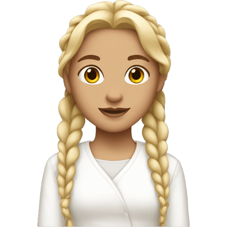 A girl with blonde braids and white clothes.  emoji