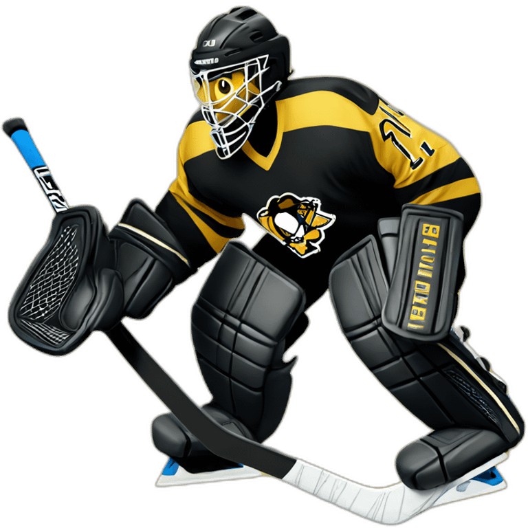 Ice hockey goalie with black and gold pads emoji