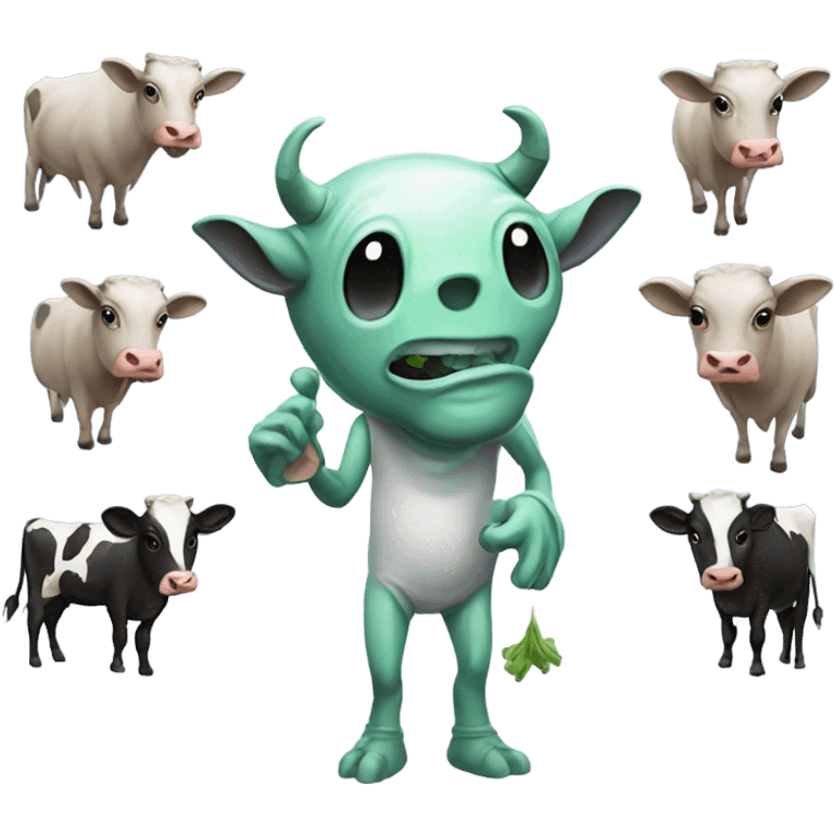 Alien playing with cows emoji