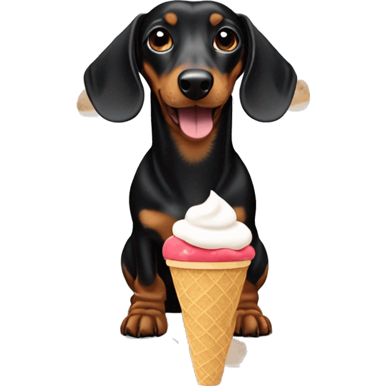 Black and tan dachshund eating an icecream emoji