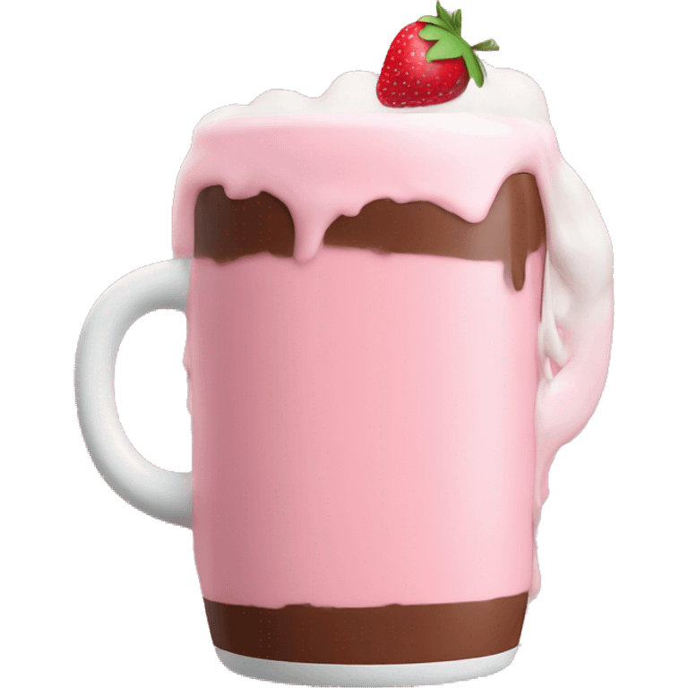 A mug with pink strawberry milk and chocolate milk mixed in half No face and no straw emoji