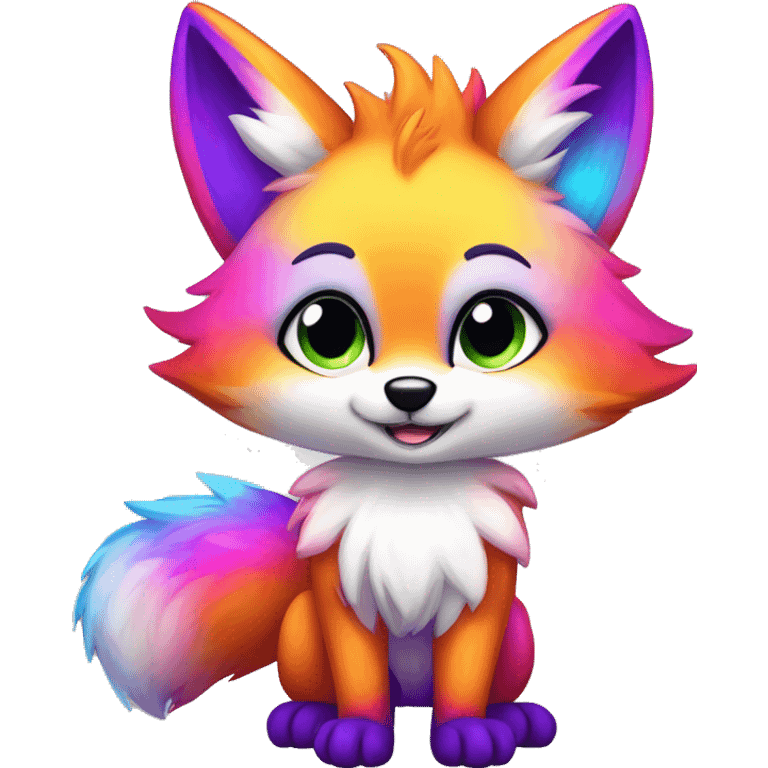 Colorful gradient-shiny-sparkle-fox anthropomorphic furry fursona full body emoji