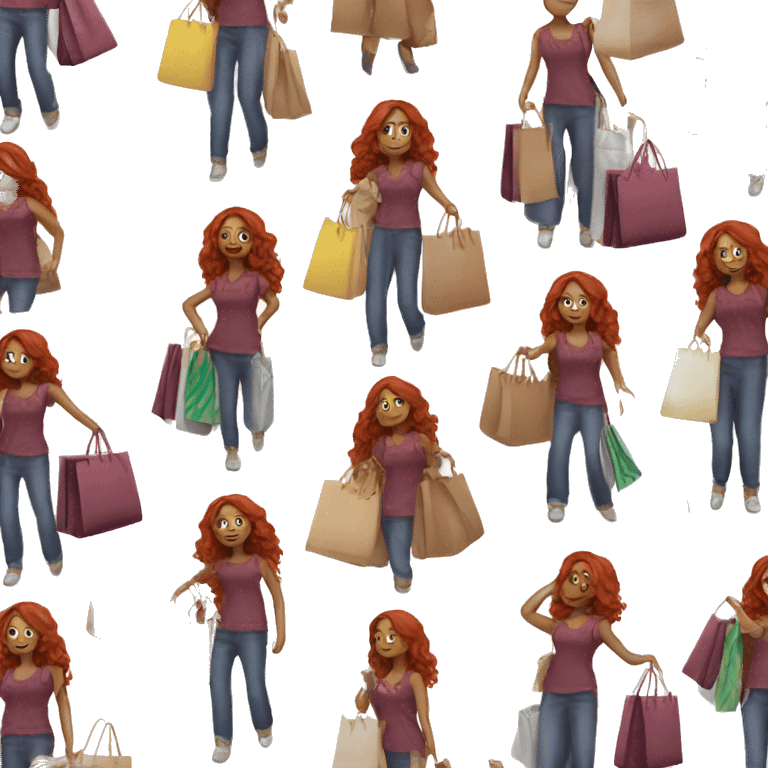 Long Burgundy haired girl, shopaholic, carrying a lot of shopping bags emoji