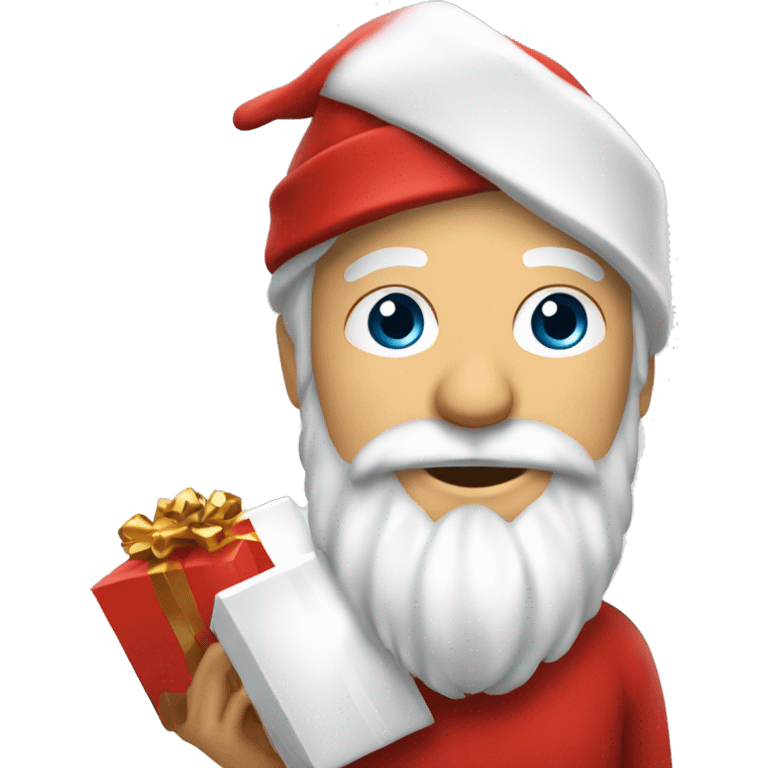 père Noël avec cadeau est costume rouge et barbe blanche emoji