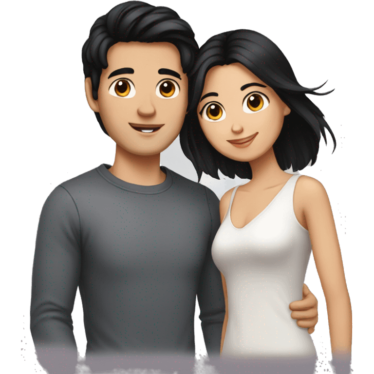 Brunette girl and her boyfriend with black hair emoji