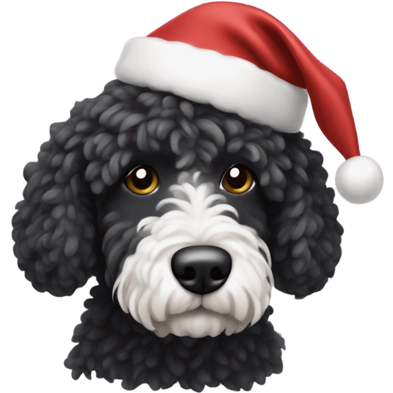 Portuguese ￼Water dog with a Christmas hat  emoji