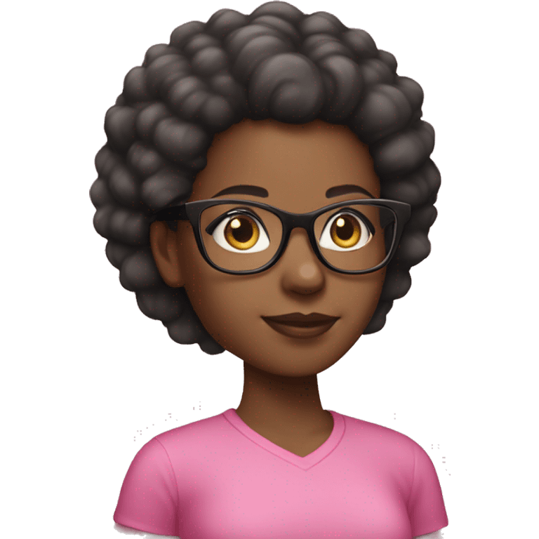 Black girl with afro ponytail and clear glasses with pink shirt emoji