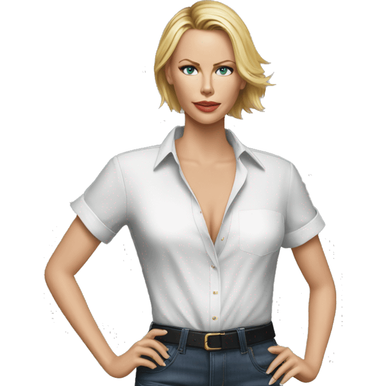 ultra realistic charlize theron wearing shirt emoji