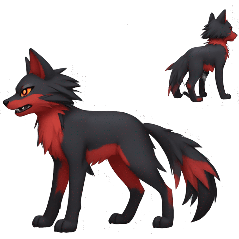 black red punk wolf-cat-Fakemon full body emoji